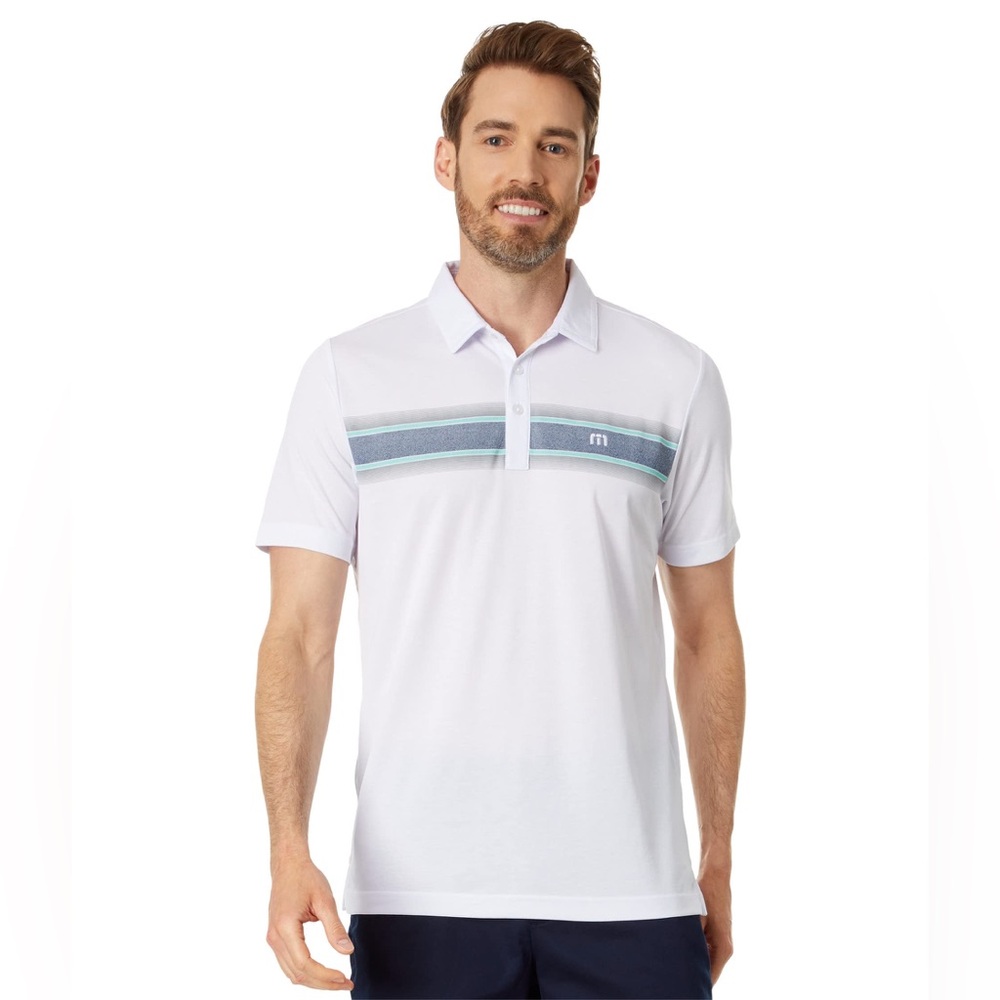 TRAVIS MATHEW ASU TOP RECRUIT POLO - SIZE MEDIUM WHITE/BLUE (PREOWNED)